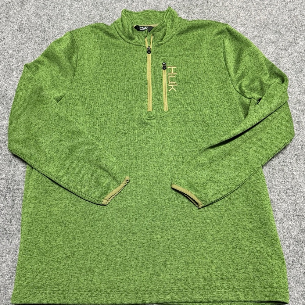 Huk Sweatshirt Mens XL Green 1/4 Zip Fleece Performance Fishing Outdoor Sweater